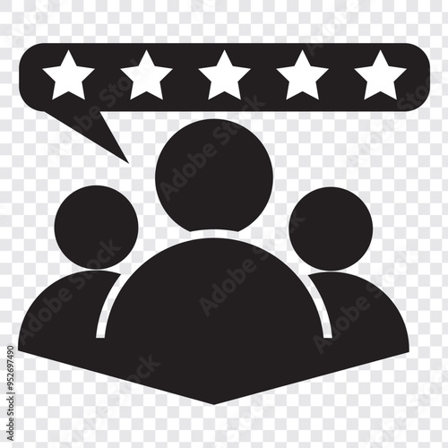 Customer satisfaction icon. Quality review feedback with stars. Rate best service with thumb up hand. Client service review. Rate customer satisfaction, high quality. User feedback stars. Vector