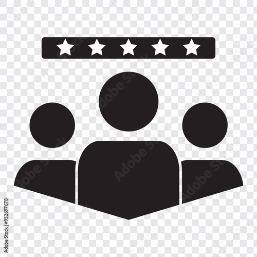 Customer satisfaction icon. Quality review feedback with stars. Rate best service with thumb up hand. Client service review. Rate customer satisfaction, high quality. User feedback stars. Vector