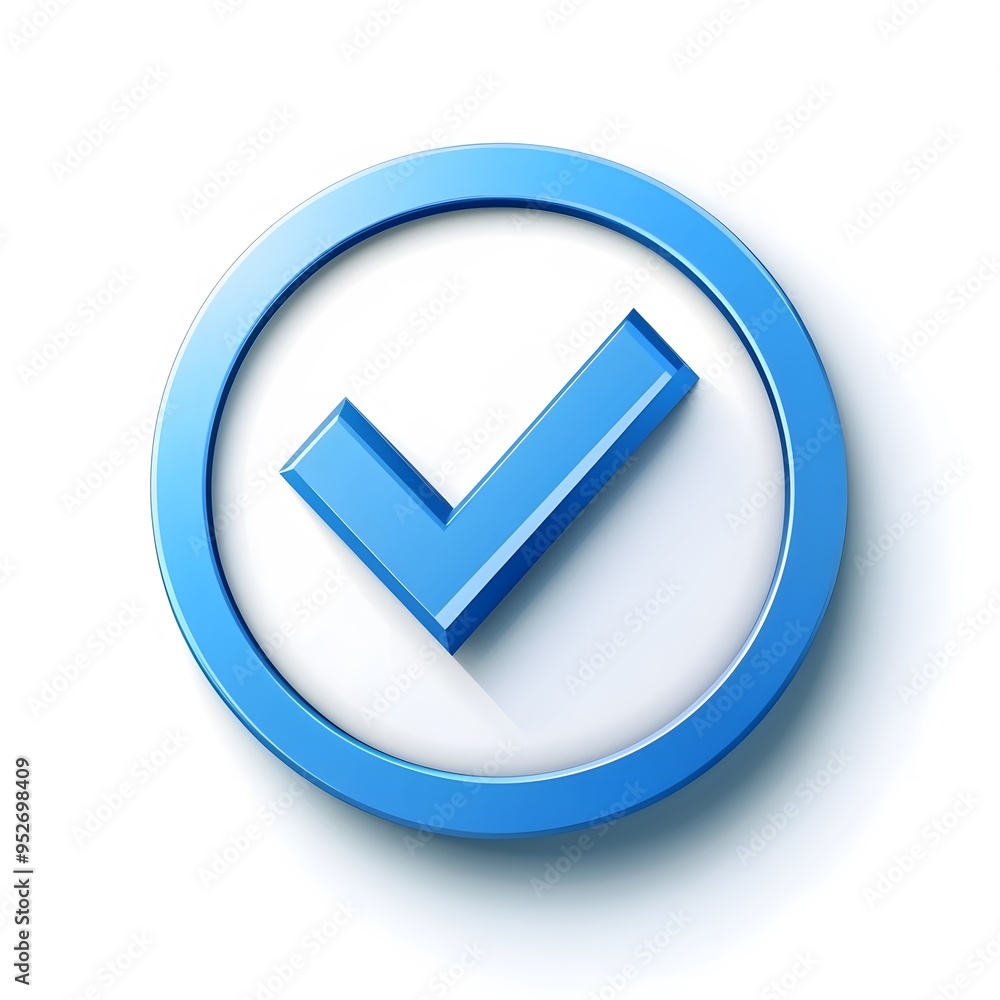 3d check icon, checklist tick, done mark. Vector realistic plastic style checkmark, symbol of selection, confirmation or approval. blue circle with a white, white background 3d check icon, checklist tick, done mark. Vector realistic plastic style checkmark, symbol of selection, confirmation or approval. blue circle with a white, white background