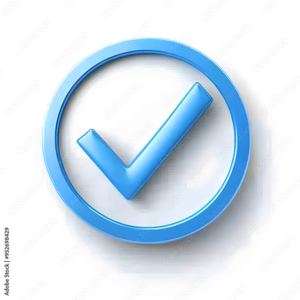 3d check icon, checklist tick, done mark. Vector realistic plastic style checkmark, symbol of selection, confirmation or approval. blue circle with a white, white background 3d check icon, checklist tick, done mark. Vector realistic plastic style checkmark, symbol of selection, confirmation or approval. blue circle with a white, white background