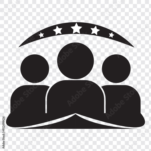 Customer satisfaction icon. Quality review feedback with stars. Rate best service with thumb up hand. Client service review. Rate customer satisfaction, high quality. User feedback stars. Vector