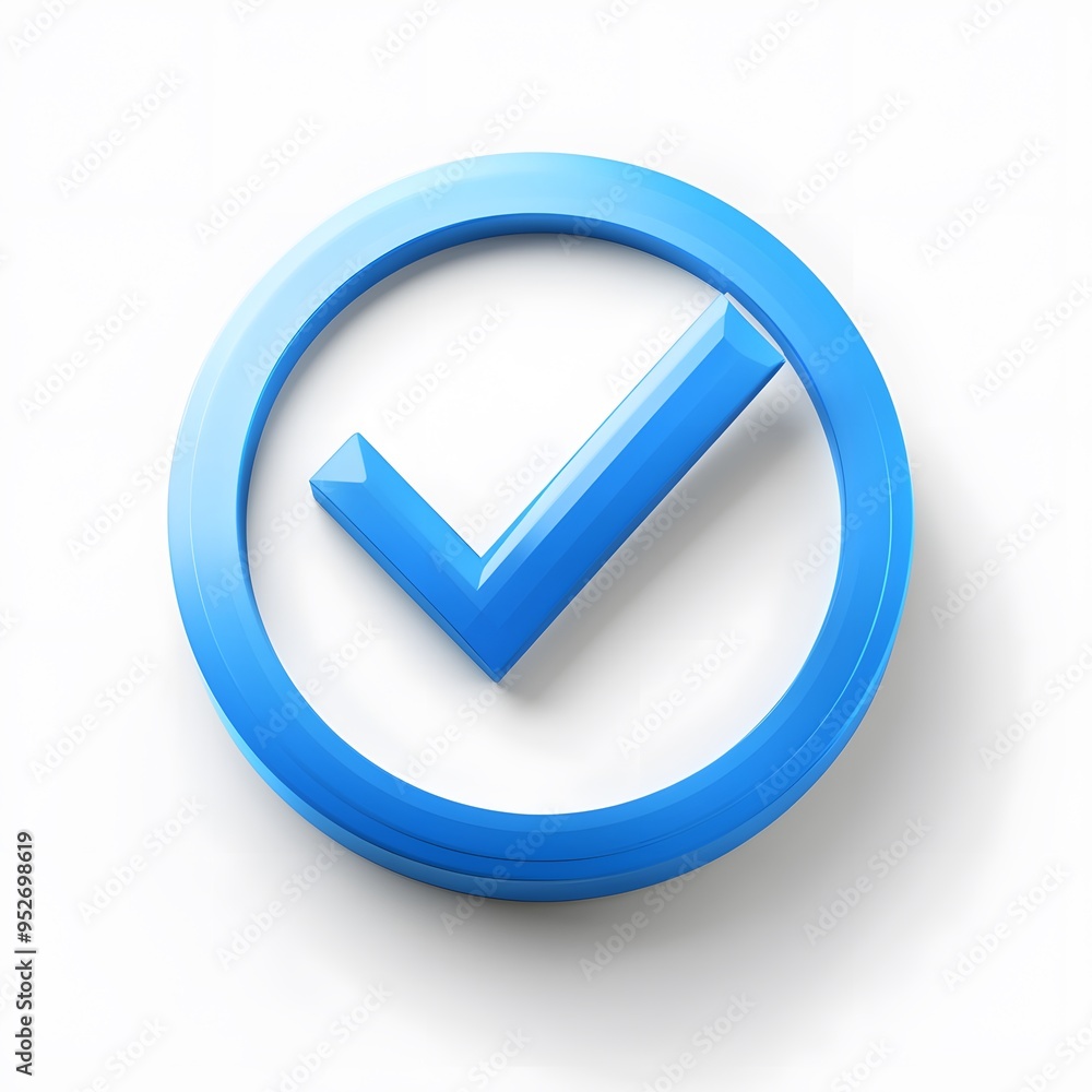 3d check icon, checklist tick, done mark. Vector realistic plastic style checkmark, symbol of selection, confirmation or approval. blue circle with a white, white background 3d check icon, checklist tick, done mark. Vector realistic plastic style checkmark, symbol of selection, confirmation or approval. blue circle with a white, white background