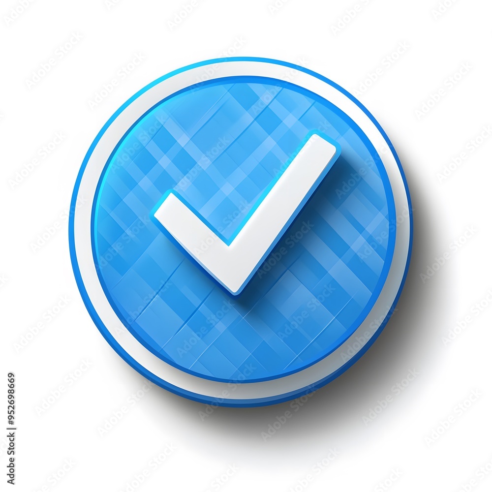 3d check icon, checklist tick, done mark. Vector realistic plastic style checkmark, symbol of selection, confirmation or approval. blue circle with a white, white background 3d check icon, checklist tick, done mark. Vector realistic plastic style checkmark, symbol of selection, confirmation or approval. blue circle with a white, white background