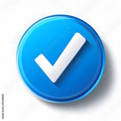 3d check icon, checklist tick, done mark. Vector realistic plastic style checkmark, symbol of selection, confirmation or approval. blue circle with a white, white background