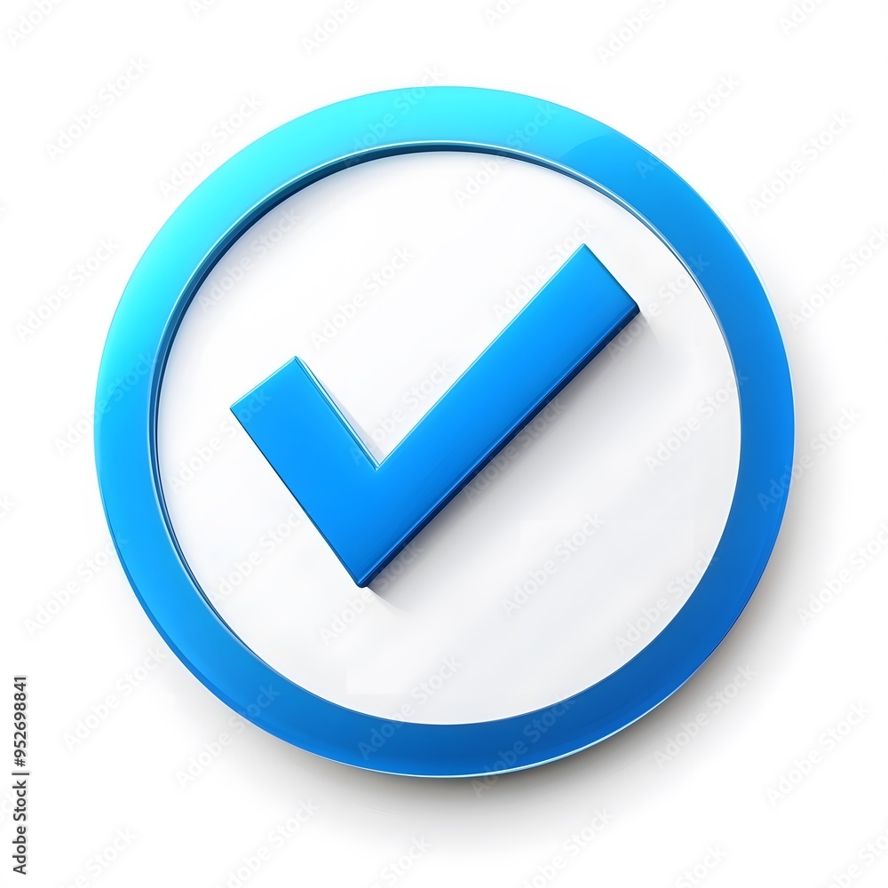 3d check icon, checklist tick, done mark. Vector realistic plastic style checkmark, symbol of selection, confirmation or approval. blue circle with a white, white background 3d check icon, checklist tick, done mark. Vector realistic plastic style checkmark, symbol of selection, confirmation or approval. blue circle with a white, white background