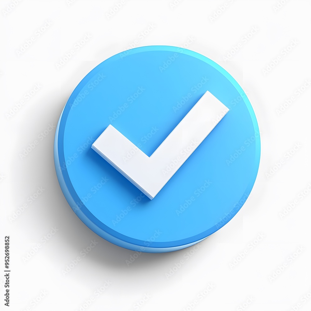 3d check icon, checklist tick, done mark. Vector realistic plastic style checkmark, symbol of selection, confirmation or approval. blue circle with a white, white background 3d check icon, checklist tick, done mark. Vector realistic plastic style checkmark, symbol of selection, confirmation or approval. blue circle with a white, white background