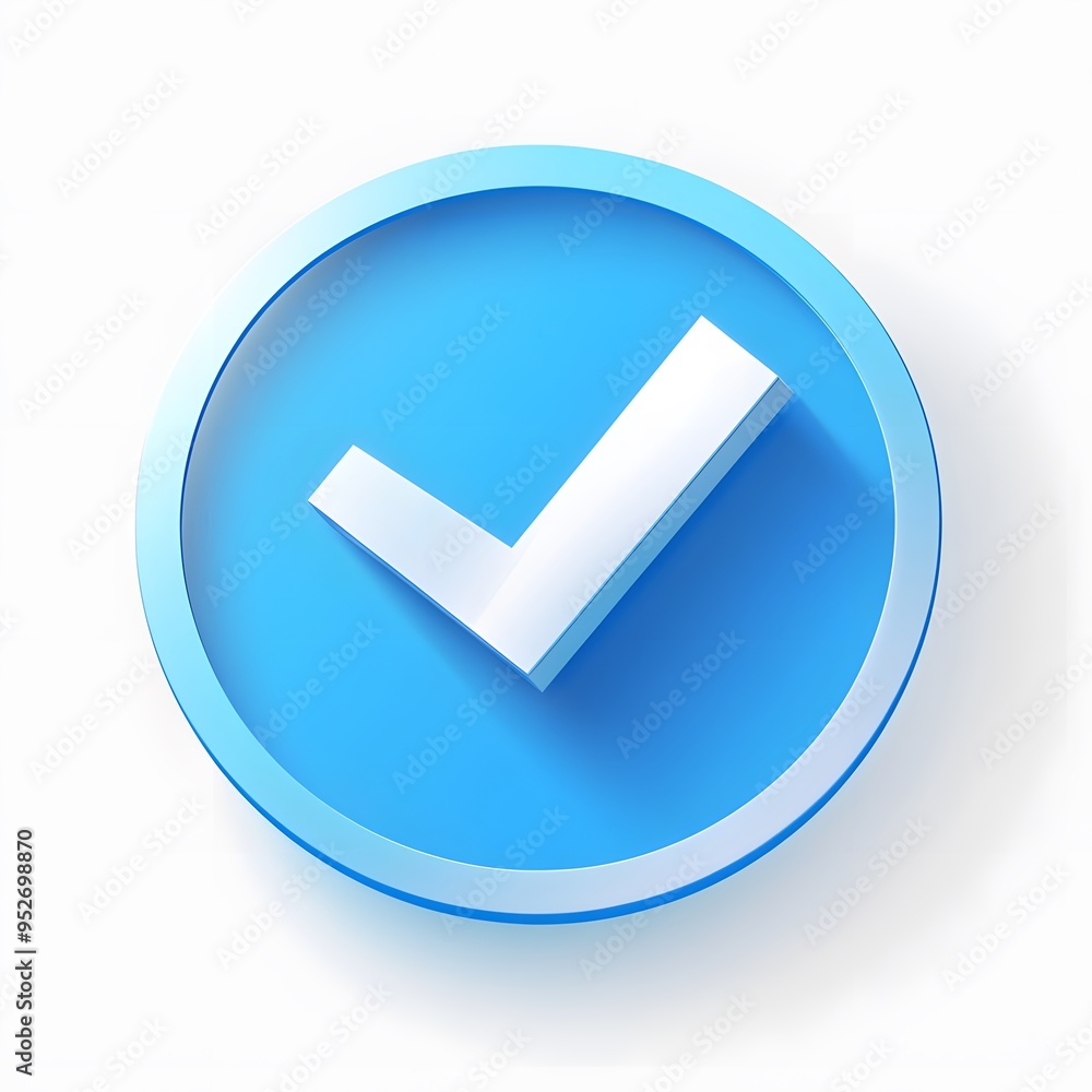 3d check icon, checklist tick, done mark. Vector realistic plastic style checkmark, symbol of selection, confirmation or approval. blue circle with a white, white background 3d check icon, checklist tick, done mark. Vector realistic plastic style checkmark, symbol of selection, confirmation or approval. blue circle with a white, white background