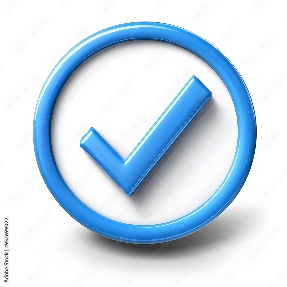 3d check icon, checklist tick, done mark. Vector realistic plastic style checkmark, symbol of selection, confirmation or approval. blue circle with a white, white background 3d check icon, checklist tick, done mark. Vector realistic plastic style checkmark, symbol of selection, confirmation or approval. blue circle with a white, white background