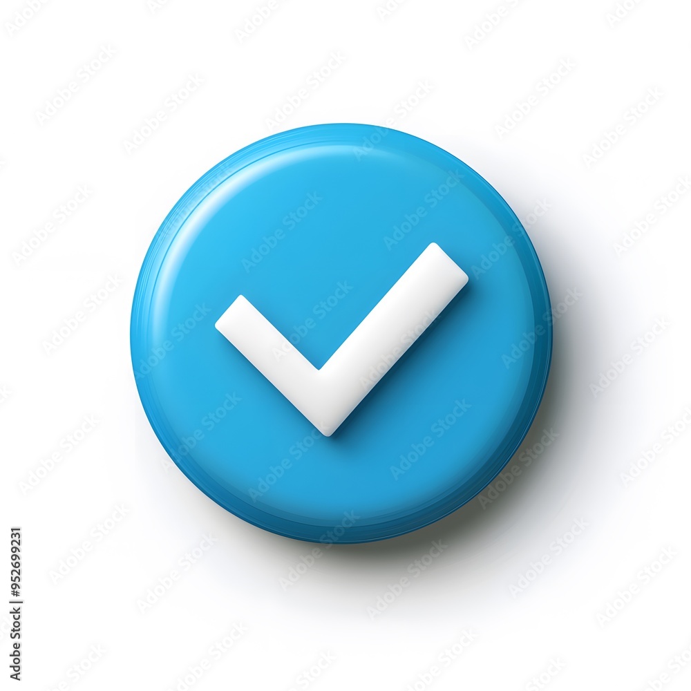 3d check icon, checklist tick, done mark. Vector realistic plastic style checkmark, symbol of selection, confirmation or approval. blue circle with a white, white background 3d check icon, checklist tick, done mark. Vector realistic plastic style checkmark, symbol of selection, confirmation or approval. blue circle with a white, white background