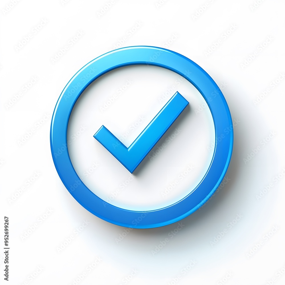 3d check icon, checklist tick, done mark. Vector realistic plastic style checkmark, symbol of selection, confirmation or approval. blue circle with a white, white background 3d check icon, checklist tick, done mark. Vector realistic plastic style checkmark, symbol of selection, confirmation or approval. blue circle with a white, white background