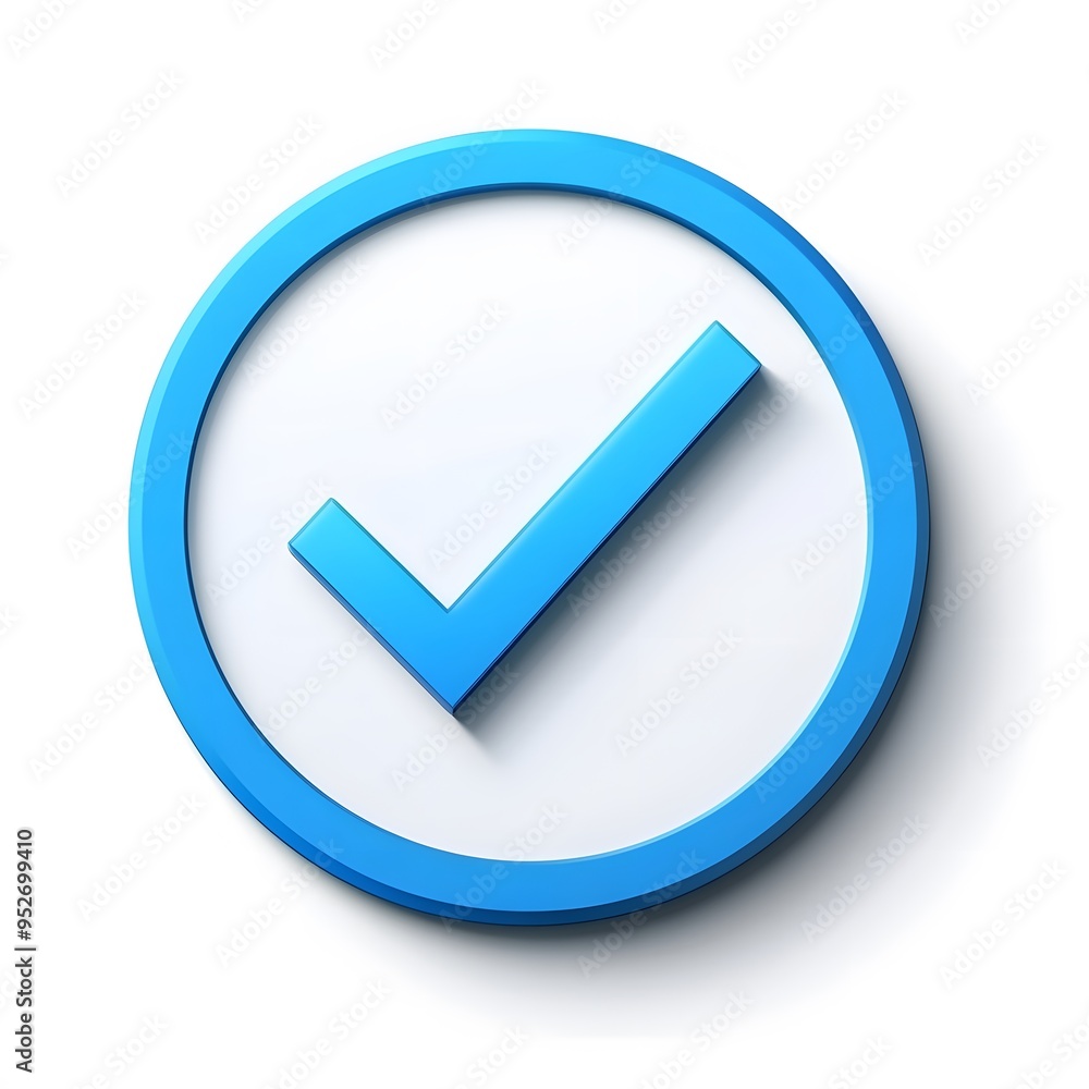 3d check icon, checklist tick, done mark. Vector realistic plastic style checkmark, symbol of selection, confirmation or approval. blue circle with a white, white background 3d check icon, checklist tick, done mark. Vector realistic plastic style checkmark, symbol of selection, confirmation or approval. blue circle with a white, white background