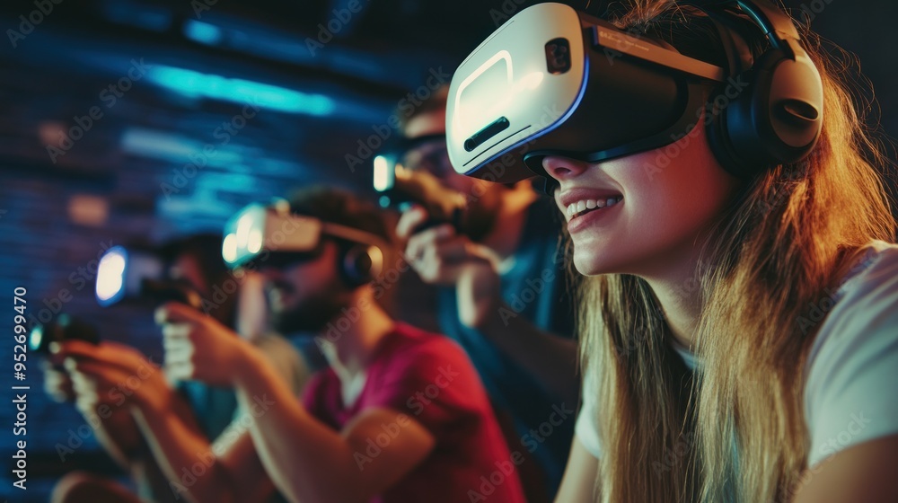 Group of friends playing VR game Group of friends playing VR game