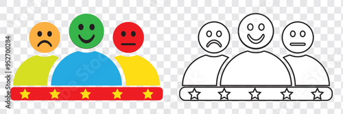 Customer experience or 5 star satisfaction rating flat vector icon for review apps and websites