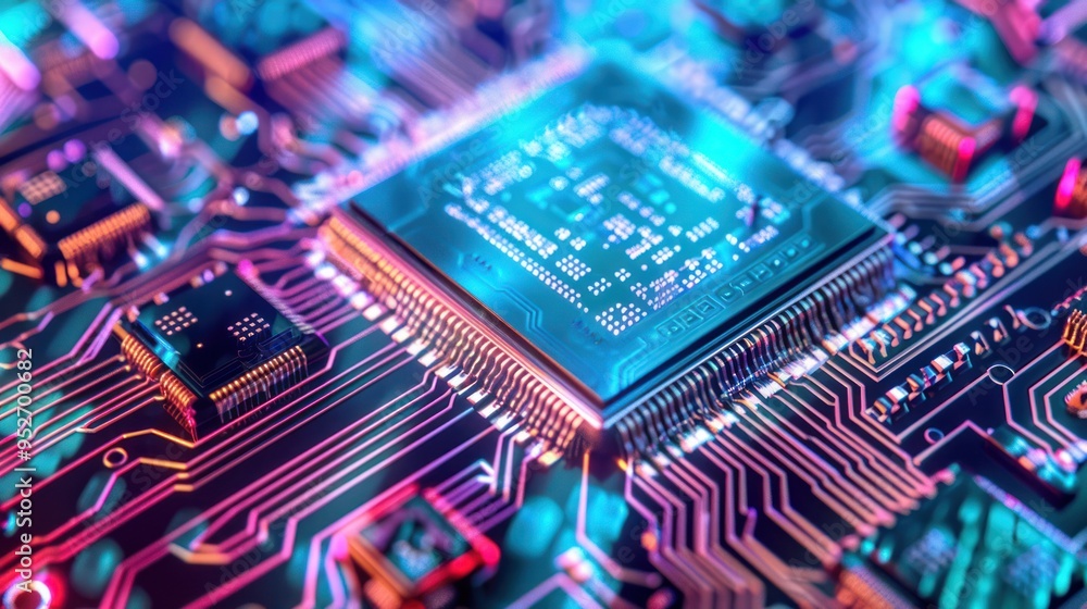 Closeup of a Microprocessor on a Circuit Board Closeup of a Microprocessor on a Circuit Board