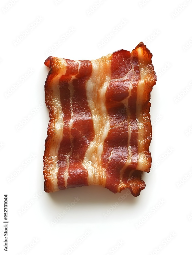 Fototapeta premium Mouthwatering Slice of Savory Caramelized Bacon Against Clean White Background