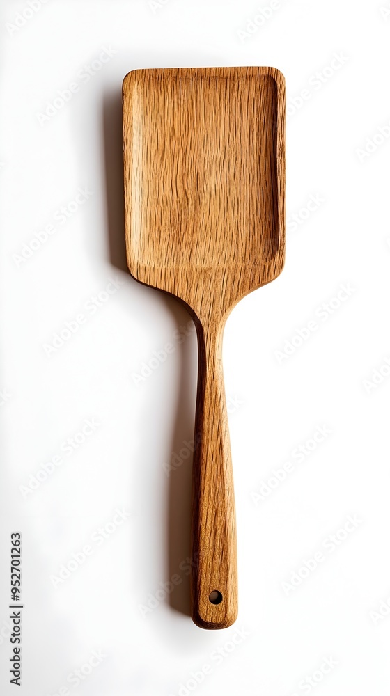 Natural Oak Wooden Spatula on Minimalist White Background Natural Oak Wooden Spatula on Minimalist White Background