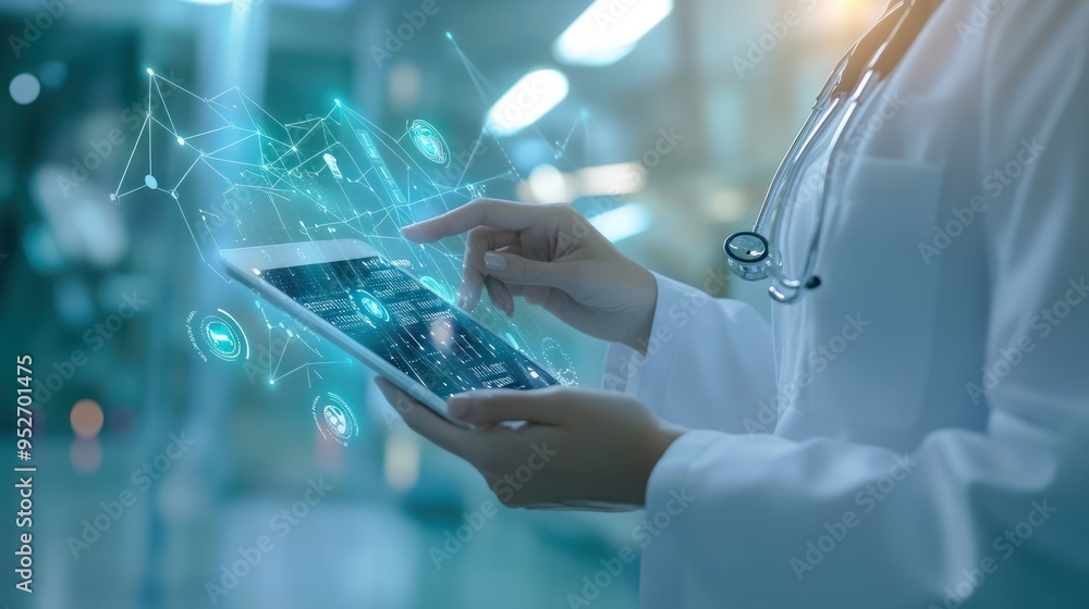 Doctor Using Digital Tablet with Holographic Interface Doctor Using Digital Tablet with Holographic Interface