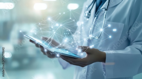 Doctor Holding Tablet With Glowing Network Connections