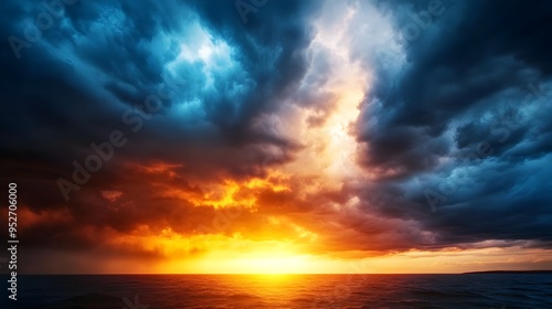 Dramatic Stormy Sunset Horizon with Golden Light Piercing Through Dark Clouds