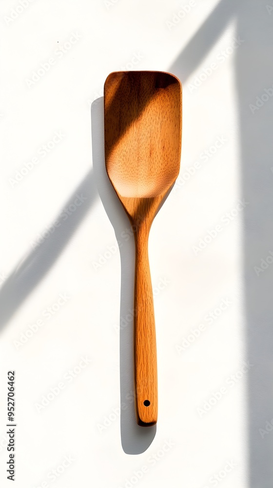 Pristine Wooden Spatula Poised on Clean White Background with Dramatic Lighting Pristine Wooden Spatula Poised on Clean White Background with Dramatic Lighting