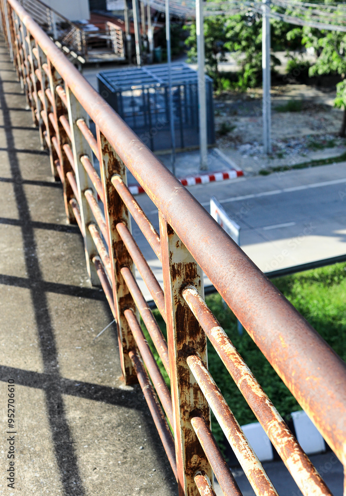 Rust of metals on Iron railing or Handrail. Corrosion of metal. Rust and corrosion in the weld. Corrosive Rust on old iron, grunge rust texture. Rust of metals on Iron railing or Handrail. Corrosion of metal. Rust and corrosion in the weld. Corrosive Rust on old iron, grunge rust texture.