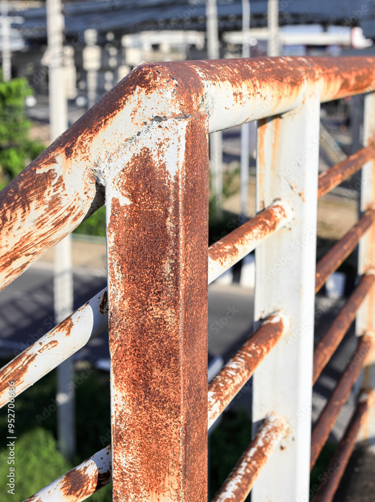 Rust of metals on Iron railing or Handrail. Corrosion of metal. Rust ...