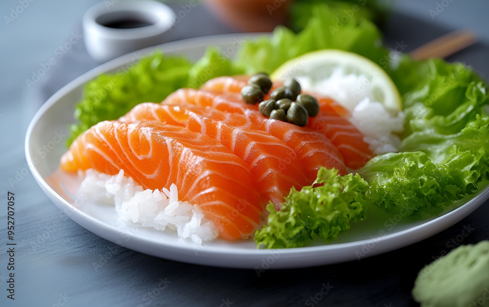 Salmon Sashimi on Rice with Capers Salmon Sashimi on Rice with Capers