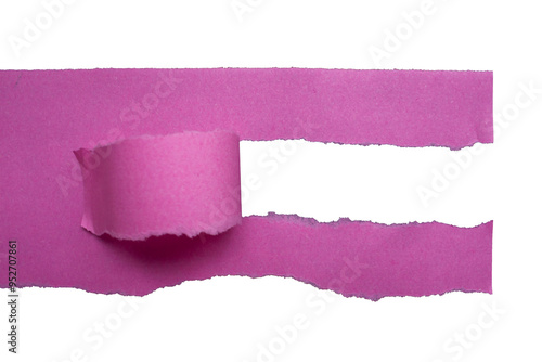 Ripped torn pink paper on transparent background, paper cut out design element photo