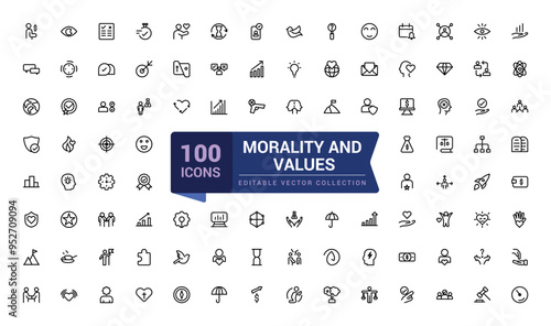 Morality and values line icons collection. Minimalistic web and UI icon. Outline icon collections. Editable vector illustration.