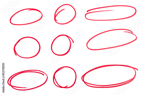 Set of red highlight circles on transparent background cut out design elements