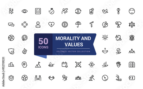 Morality and values line icons collection. Minimalistic web and UI icon. Outline icon collections. Editable vector illustration.