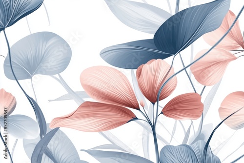 Elegant botanical with pastel leaves flowers
