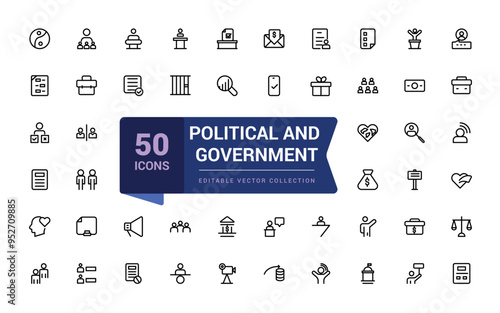 Politics and government line icons collection. Voting, power, corruption, law icons. Pixel perfect, minimalistic web and UI icon. Outline icon collections.