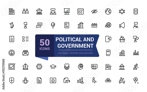 Politics and government line icons collection. Voting, power, corruption, law icons. Pixel perfect, minimalistic web and UI icon. Outline icon collections.