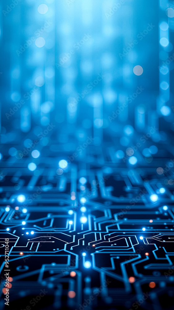 Obraz premium Circuit Board with Blue Bokeh Background