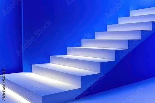 Minimalist blue white staircase design in modern architecture