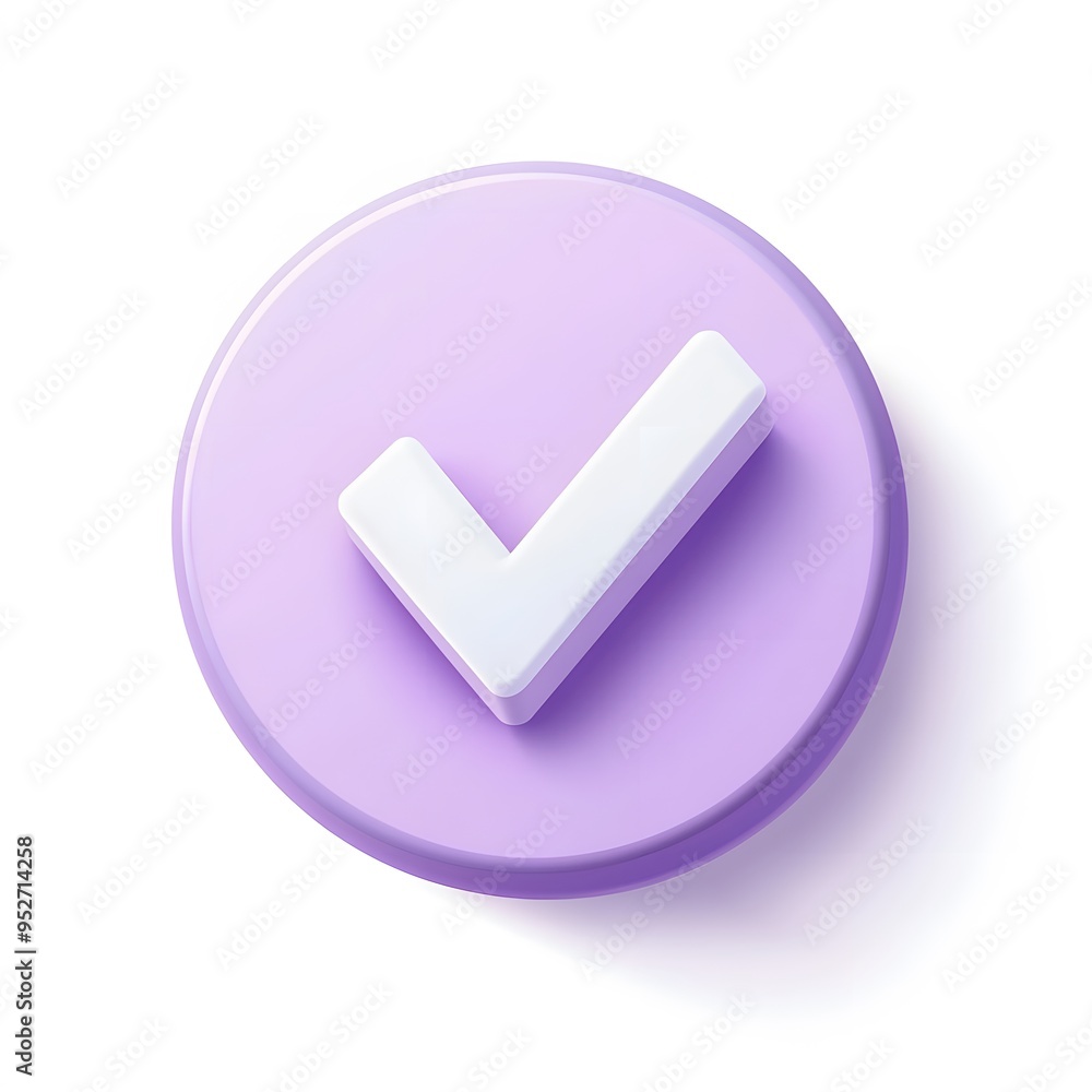 3d check icon, checklist tick, done mark. Vector realistic plastic style checkmark, symbol of selection, confirmation or approval. Purple circle with a white, white background
3d check icon, checklist tick, done mark. Vector realistic plastic style checkmark, symbol of selection, confirmation or approval. Purple circle with a white, white background