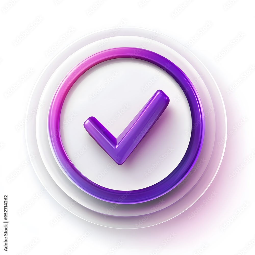 3d check icon, checklist tick, done mark. Vector realistic plastic style checkmark, symbol of selection, confirmation or approval. Purple circle with a white, white background
3d check icon, checklist tick, done mark. Vector realistic plastic style checkmark, symbol of selection, confirmation or approval. Purple circle with a white, white background