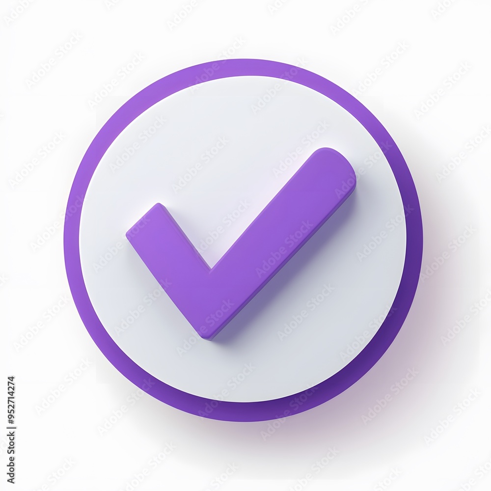 3d check icon, checklist tick, done mark. Vector realistic plastic style checkmark, symbol of selection, confirmation or approval. Purple circle with a white, white background
3d check icon, checklist tick, done mark. Vector realistic plastic style checkmark, symbol of selection, confirmation or approval. Purple circle with a white, white background