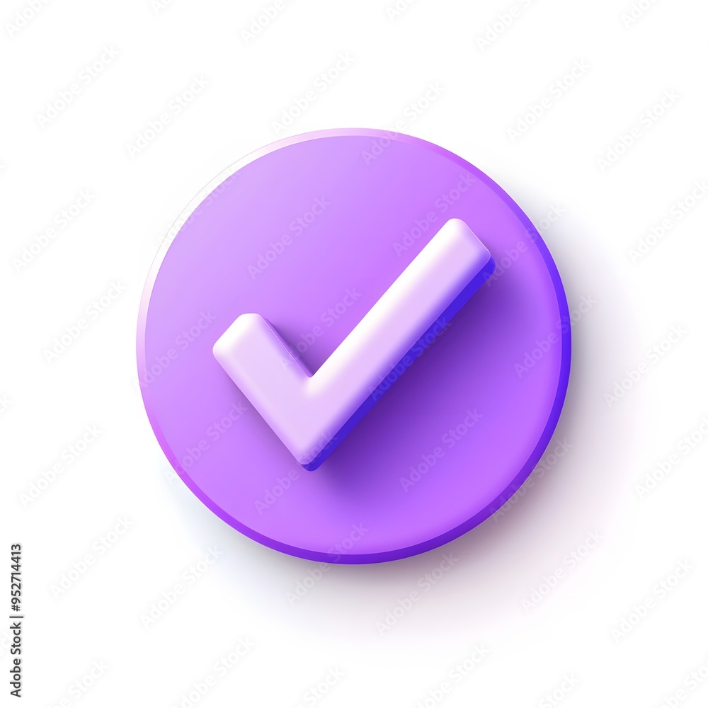 3d check icon, checklist tick, done mark. Vector realistic plastic style checkmark, symbol of selection, confirmation or approval. Purple circle with a white, white background
3d check icon, checklist tick, done mark. Vector realistic plastic style checkmark, symbol of selection, confirmation or approval. Purple circle with a white, white background