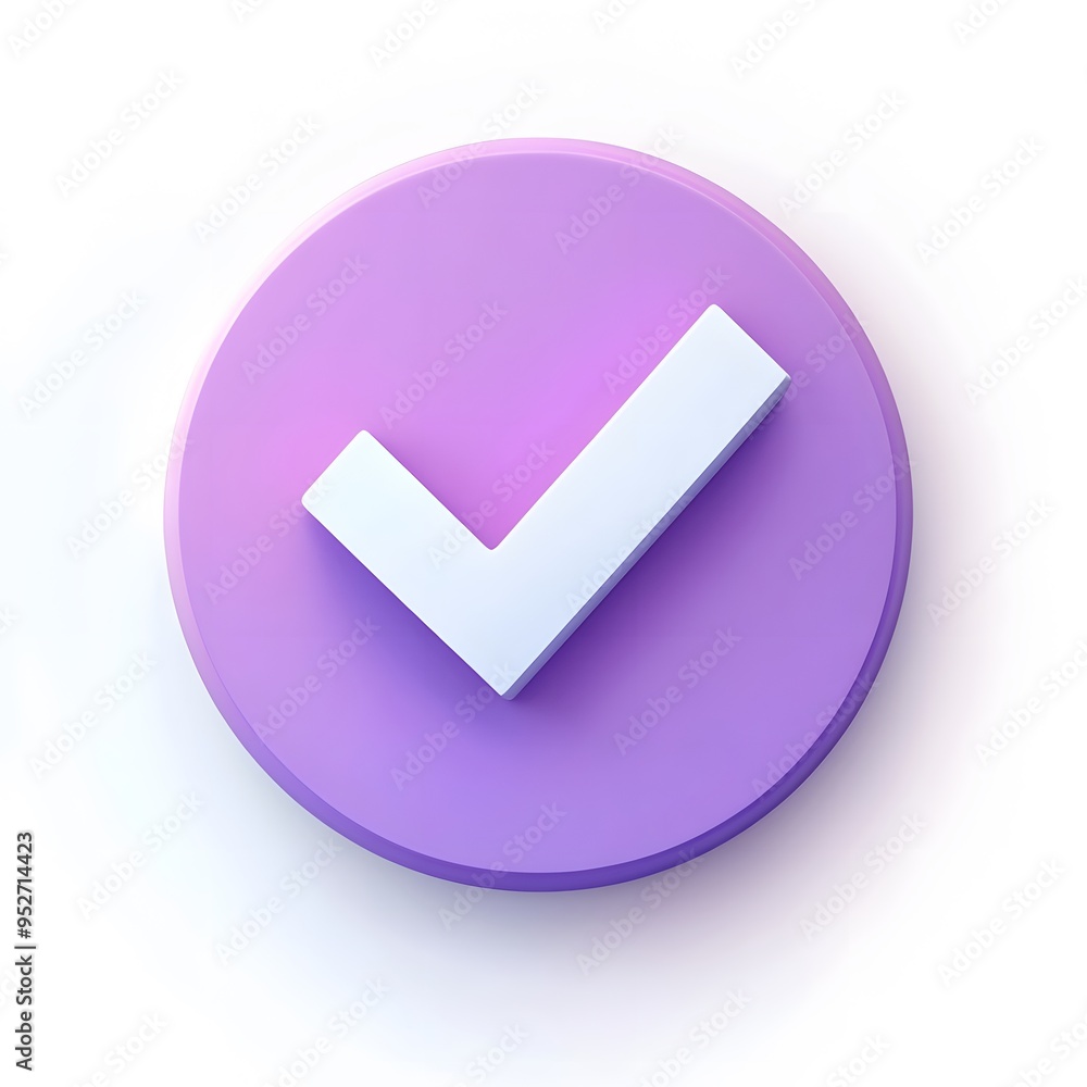 3d check icon, checklist tick, done mark. Vector realistic plastic style checkmark, symbol of selection, confirmation or approval. Purple circle with a white, white background
3d check icon, checklist tick, done mark. Vector realistic plastic style checkmark, symbol of selection, confirmation or approval. Purple circle with a white, white background