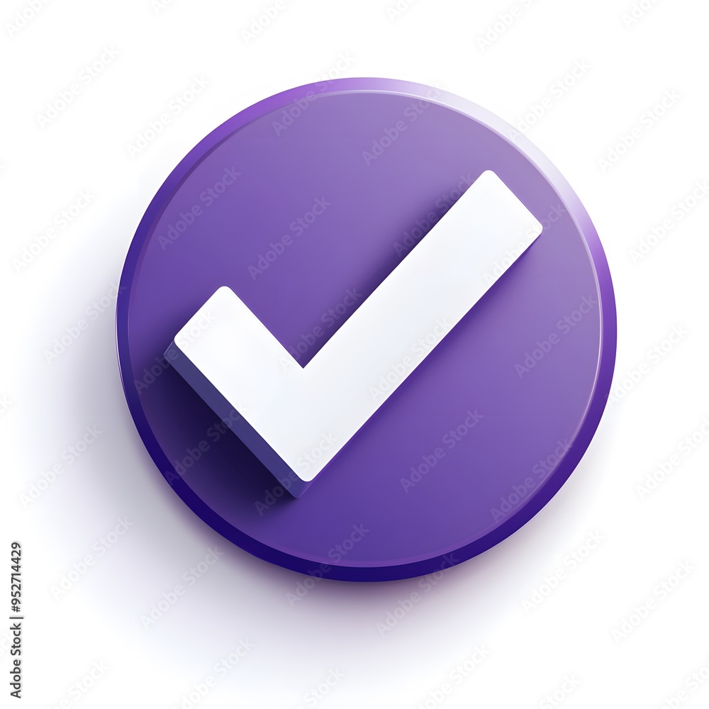 3d check icon, checklist tick, done mark. Vector realistic plastic style checkmark, symbol of selection, confirmation or approval. Purple circle with a white, white background
3d check icon, checklist tick, done mark. Vector realistic plastic style checkmark, symbol of selection, confirmation or approval. Purple circle with a white, white background