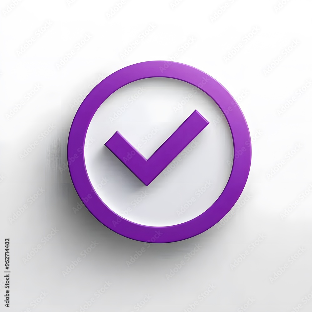 3d check icon, checklist tick, done mark. Vector realistic plastic style checkmark, symbol of selection, confirmation or approval. Purple circle with a white, white background
3d check icon, checklist tick, done mark. Vector realistic plastic style checkmark, symbol of selection, confirmation or approval. Purple circle with a white, white background