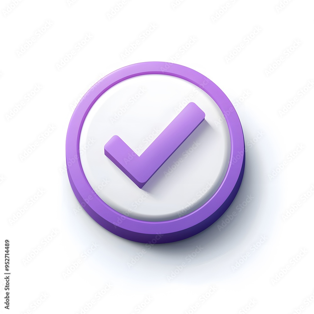 3d check icon, checklist tick, done mark. Vector realistic plastic style checkmark, symbol of selection, confirmation or approval. Purple circle with a white, white background
3d check icon, checklist tick, done mark. Vector realistic plastic style checkmark, symbol of selection, confirmation or approval. Purple circle with a white, white background