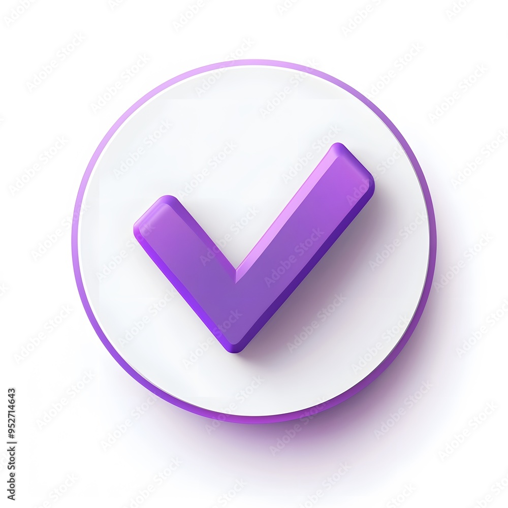 3d check icon, checklist tick, done mark. Vector realistic plastic style checkmark, symbol of selection, confirmation or approval. Purple circle with a white, white background
3d check icon, checklist tick, done mark. Vector realistic plastic style checkmark, symbol of selection, confirmation or approval. Purple circle with a white, white background