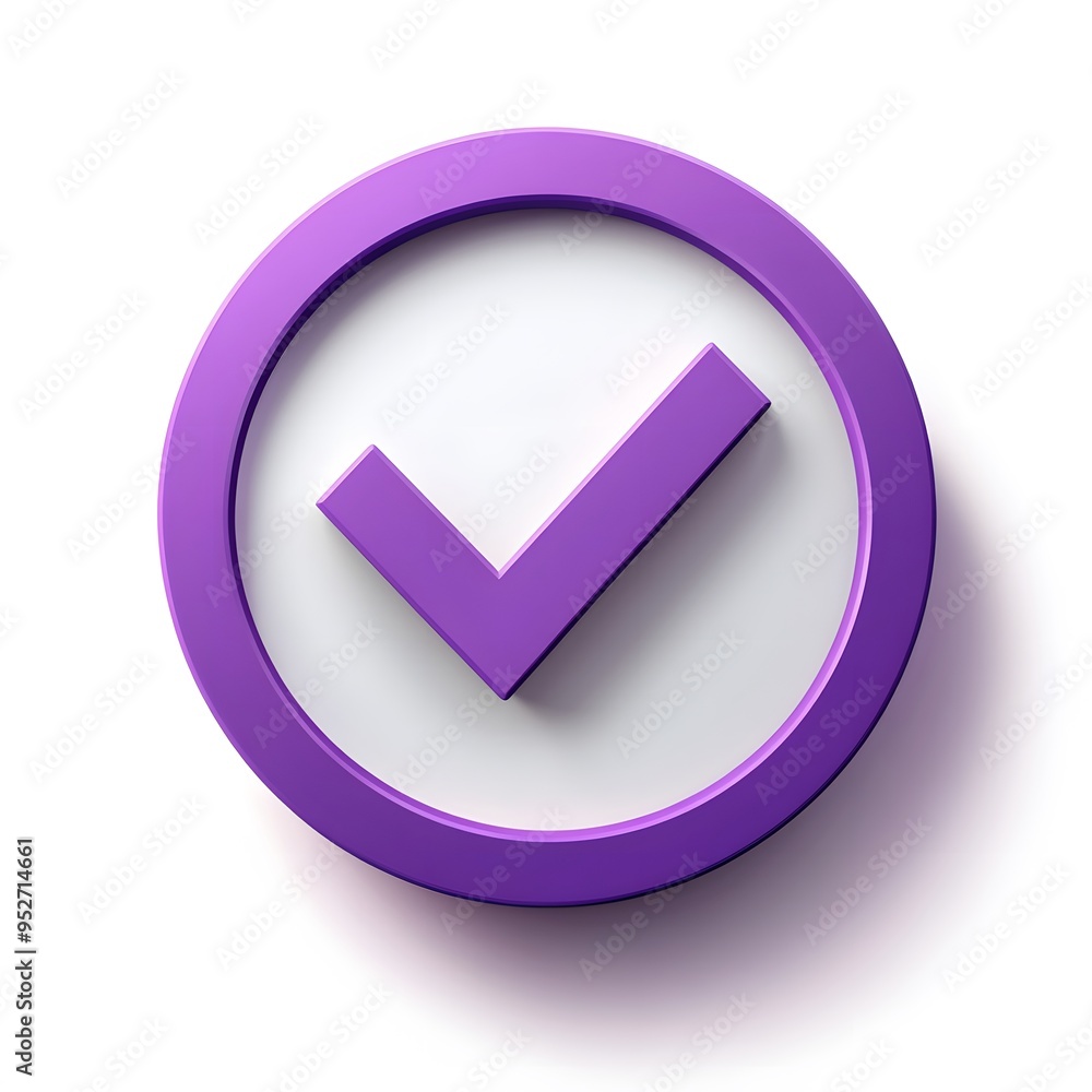 3d check icon, checklist tick, done mark. Vector realistic plastic style checkmark, symbol of selection, confirmation or approval. Purple circle with a white, white background
3d check icon, checklist tick, done mark. Vector realistic plastic style checkmark, symbol of selection, confirmation or approval. Purple circle with a white, white background
