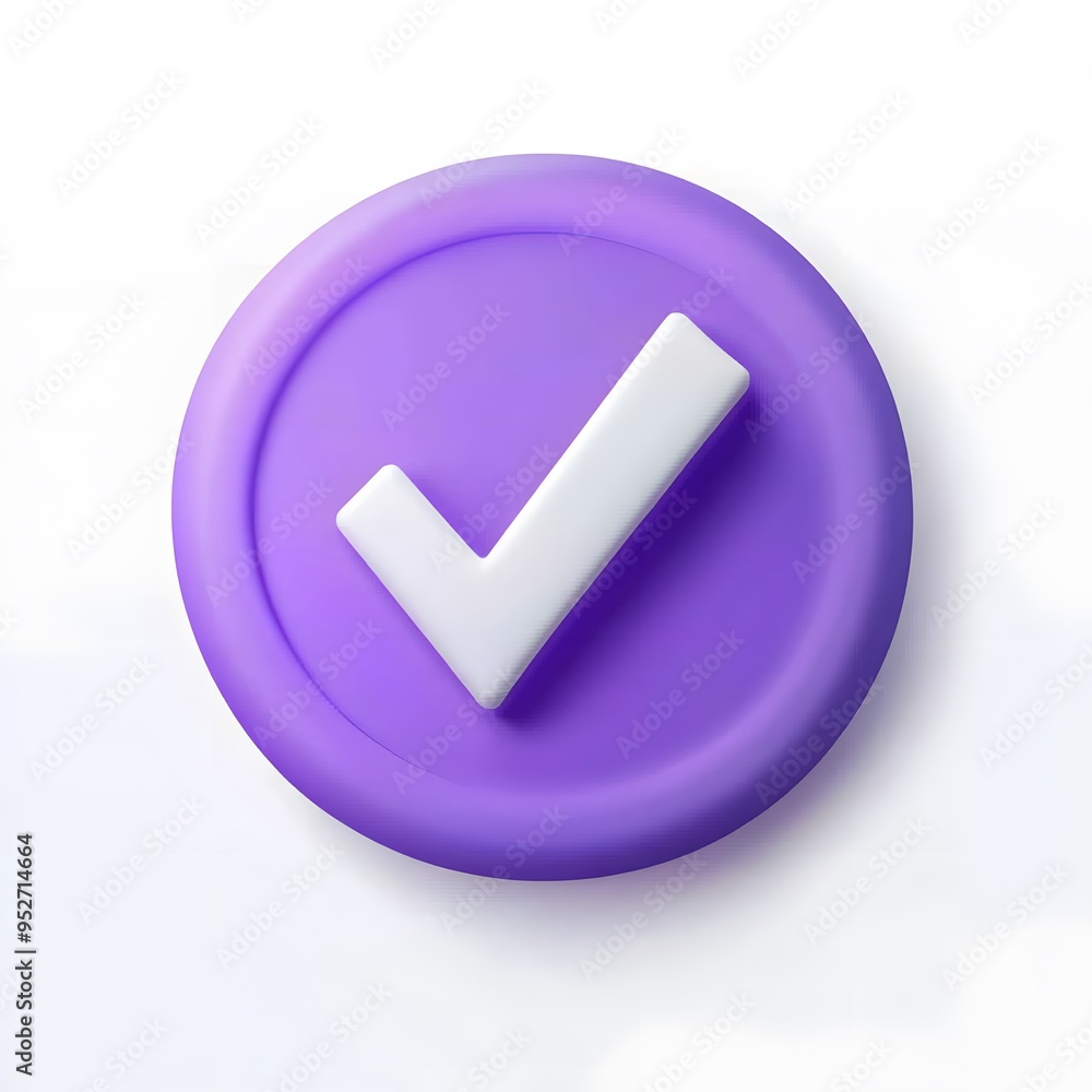 3d check icon, checklist tick, done mark. Vector realistic plastic style checkmark, symbol of selection, confirmation or approval. Purple circle with a white, white background
3d check icon, checklist tick, done mark. Vector realistic plastic style checkmark, symbol of selection, confirmation or approval. Purple circle with a white, white background