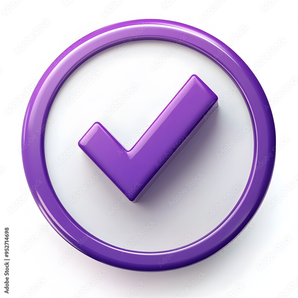 3d check icon, checklist tick, done mark. Vector realistic plastic style checkmark, symbol of selection, confirmation or approval. Purple circle with a white, white background
3d check icon, checklist tick, done mark. Vector realistic plastic style checkmark, symbol of selection, confirmation or approval. Purple circle with a white, white background