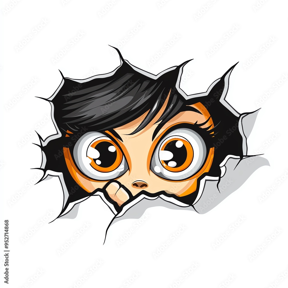 A cute cartoon character peeking through a wall with big expressive eyes, showcasing curiosity and playfulness. A cute cartoon character peeking through a wall with big expressive eyes, showcasing curiosity and playfulness.