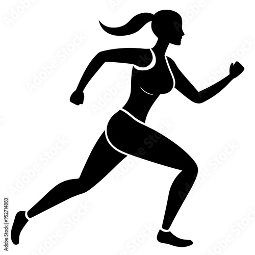 Fitness Women Running Pose - Vector Illustration